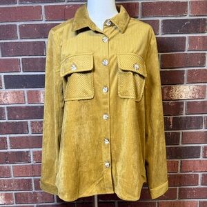 New Democracy Corduroy Mustard Button-Up Shirt Size Large